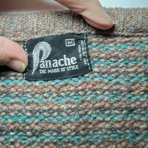 Vintage Panache Knit Sweater Vest Medium Brown Teal Tweed V Neck Academia USA - Picture 8 of 12